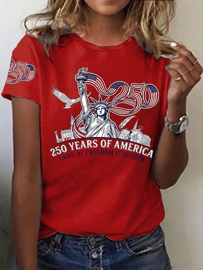 Women'S Casual Short-Sleeved T-Shirt With American 250th Anniversary Commemorative Print.