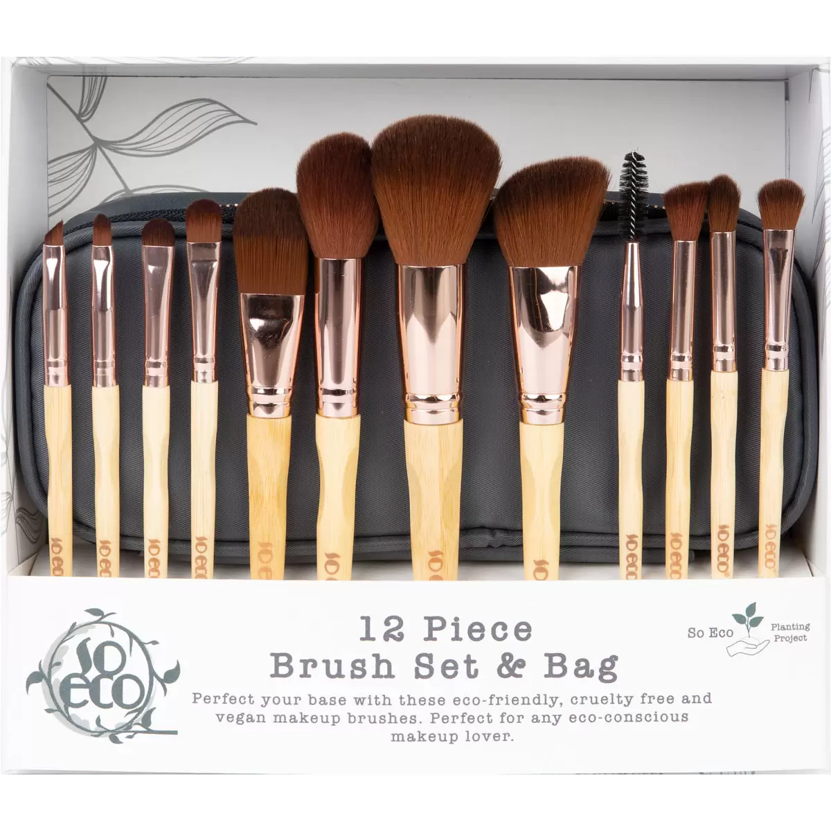 So Eco Cosmetic 12 Piece Brush Set & Bag, Cruelty free and Vegan Makeup Brushes