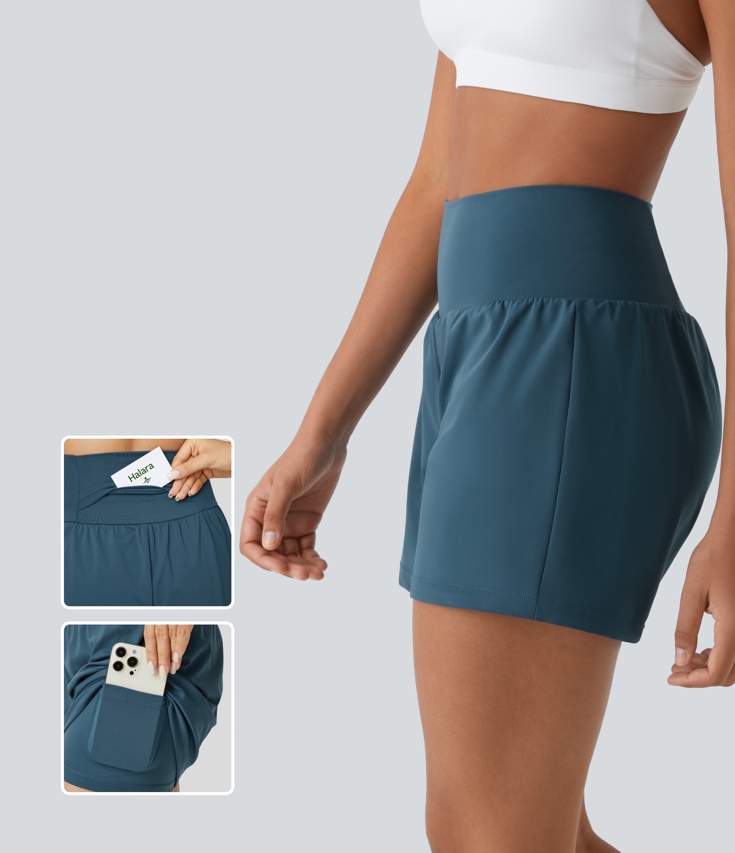 Super High Waisted Pocket & Pocket 2-in-1 Yoga Shorts 5''-Longer Length