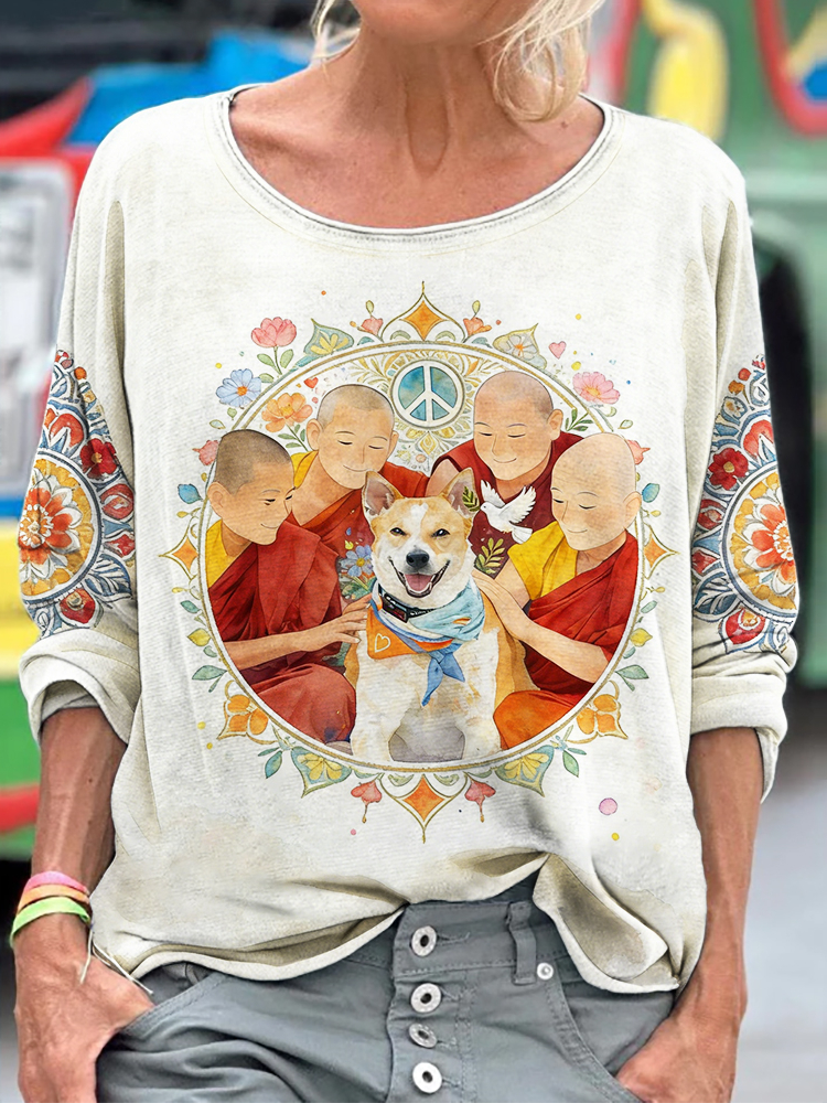Walk For Peace Aloka & Monks Floral Watercolor T Shirt