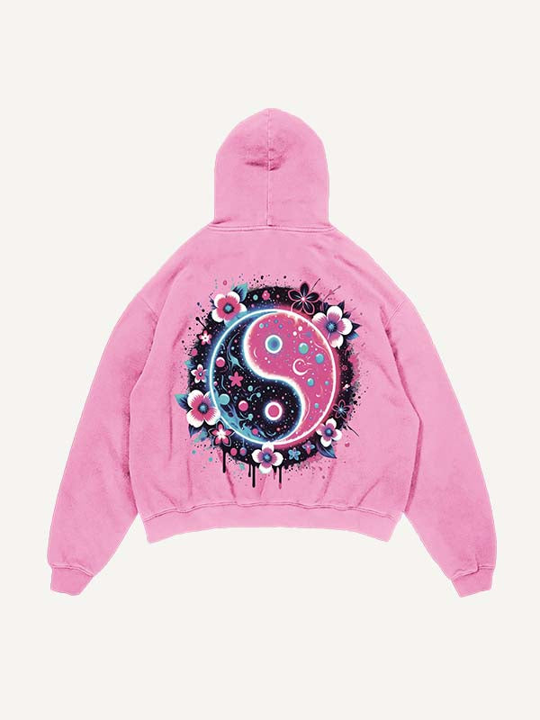 Distressed   Eye&Moon&Floral&Graphic Print Slant Pockets Hoodie