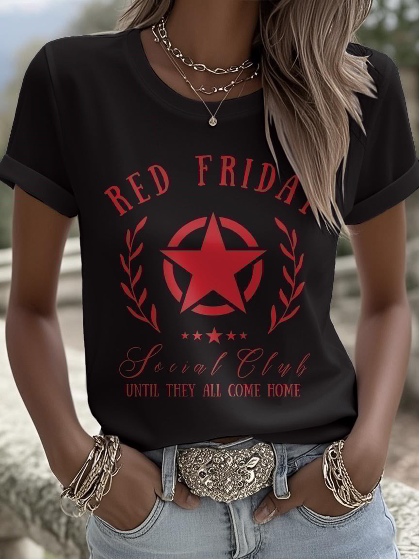 Women's Red Friday Social Club Until They All Come Home Print T-shirt