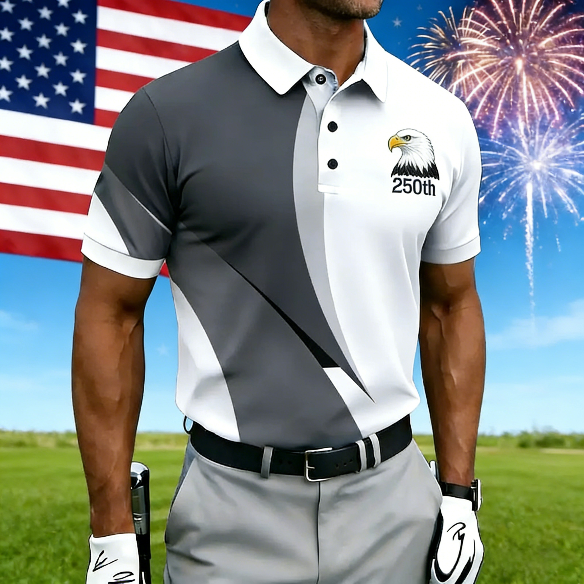 Men'S Casual Polo Shirt With American 250th Anniversary Print