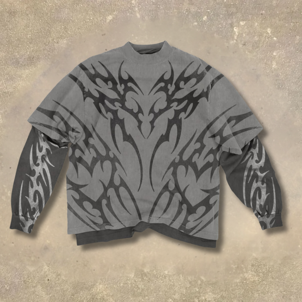 Dark Gothic Thorn Tattoo Fake Two-Piece Shirt