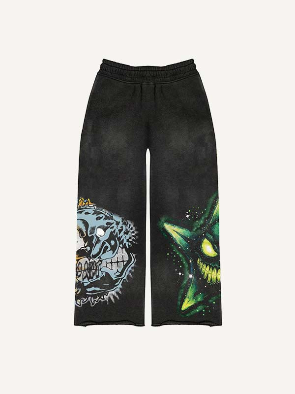Evil Star&Moon&Sun&Graphic Print Elastic Waist Pants