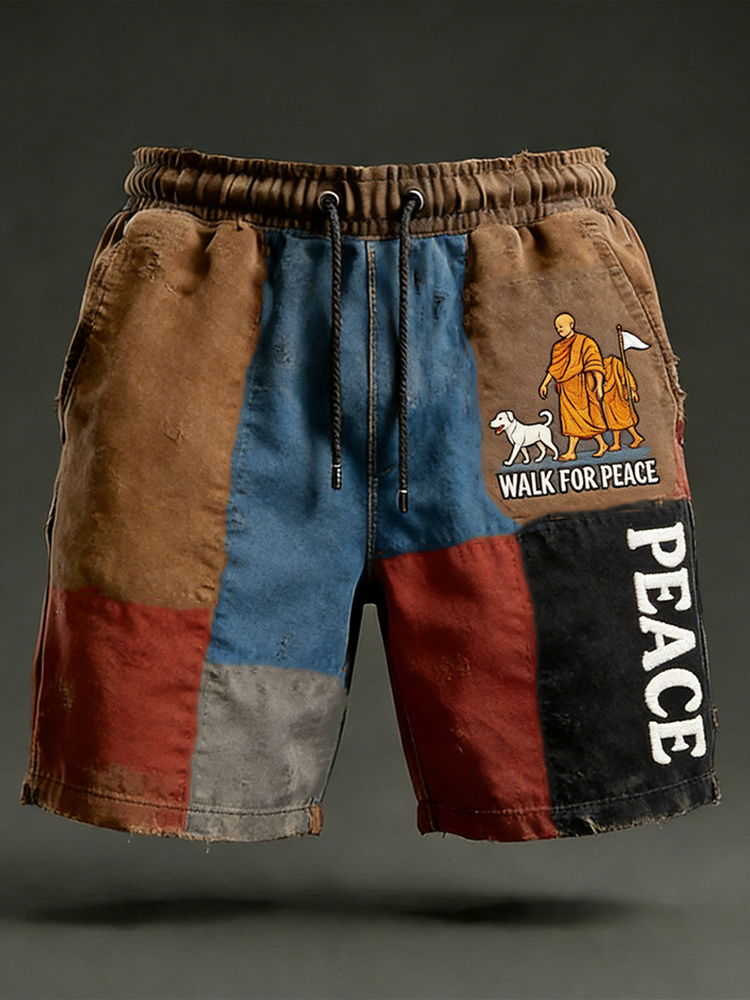 Walk For Peace Inspired Retro Colour Block Casual Shorts