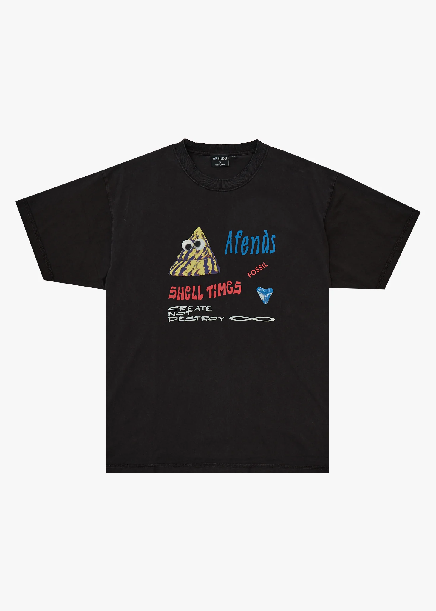 AFENDS Mens Shell Times - Boxy Tee - Stone Black