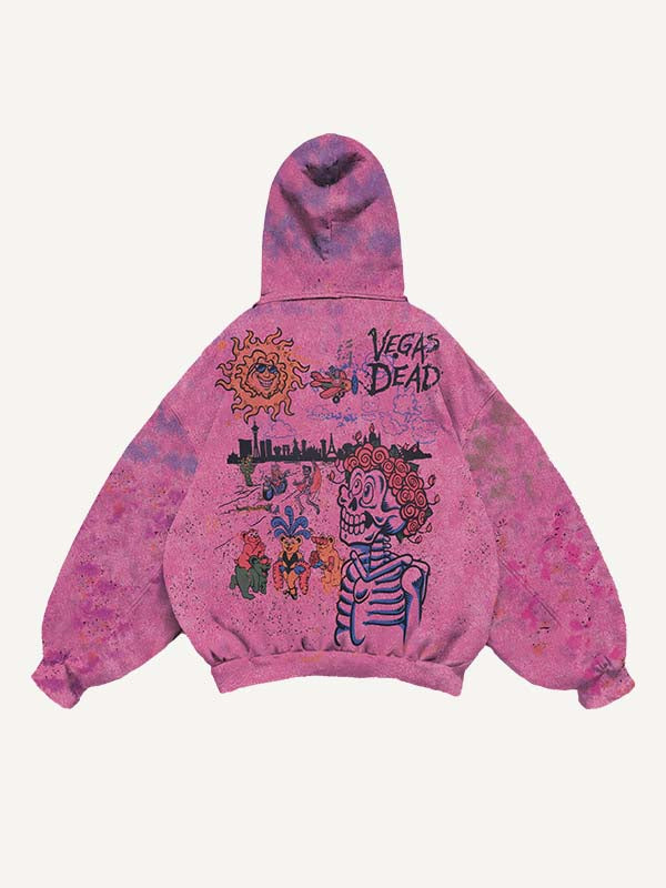 Tie-dye Animal&Figure&Graphic&Sun&Moon Print Slant Pockets Hoodie