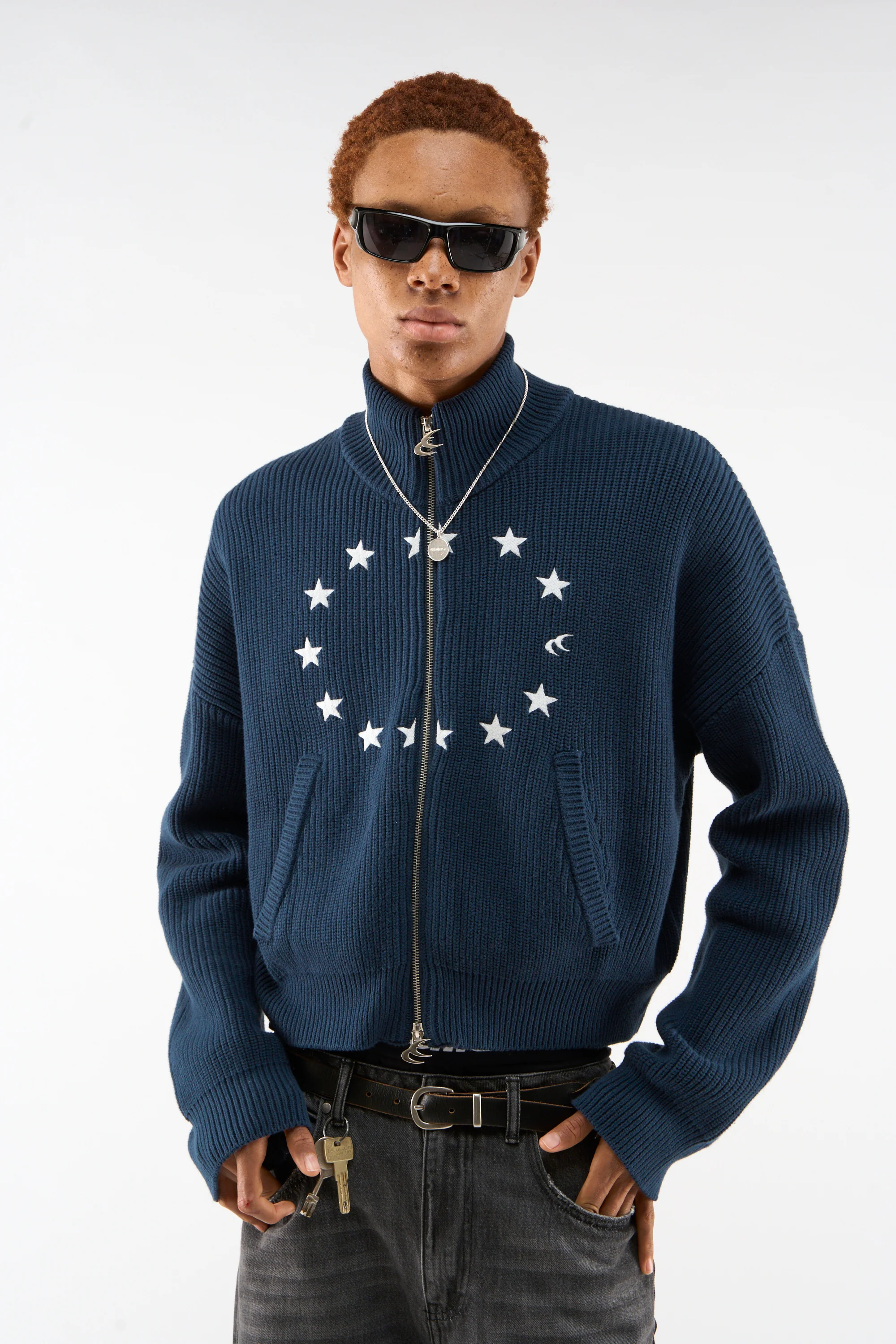 Ea Navy Blue Knit Zipper
