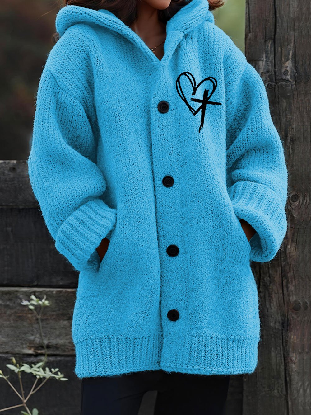 Women's Jesus Has My Back Printed Warm Knit Cardigan