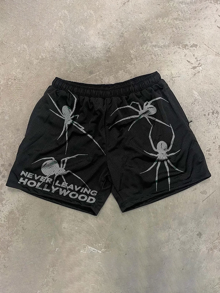 Spider Letter Print Mesh Shorts