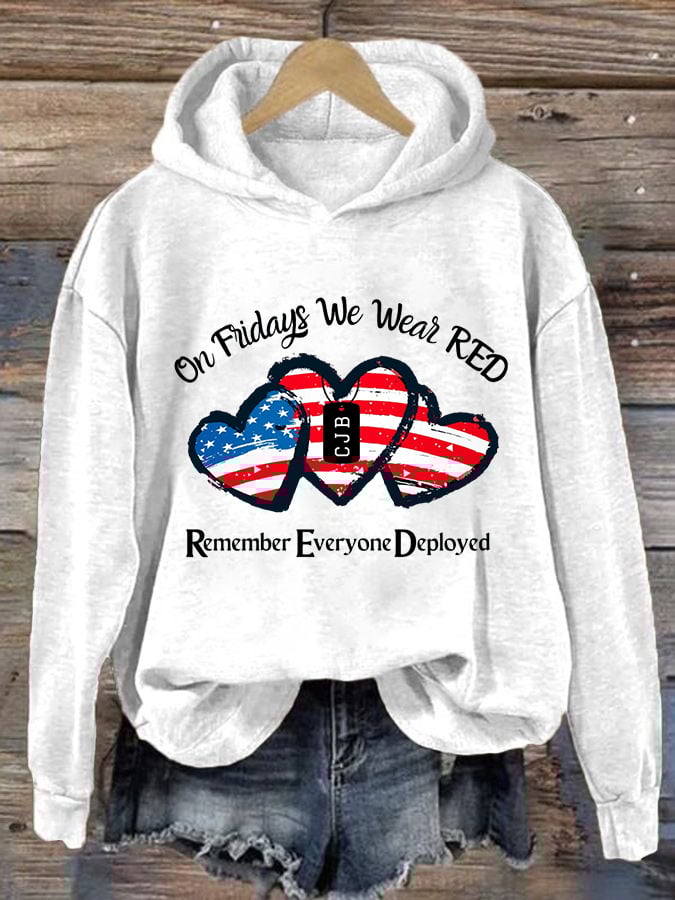 Women's On Fridays We Wear RED Print Hoodie