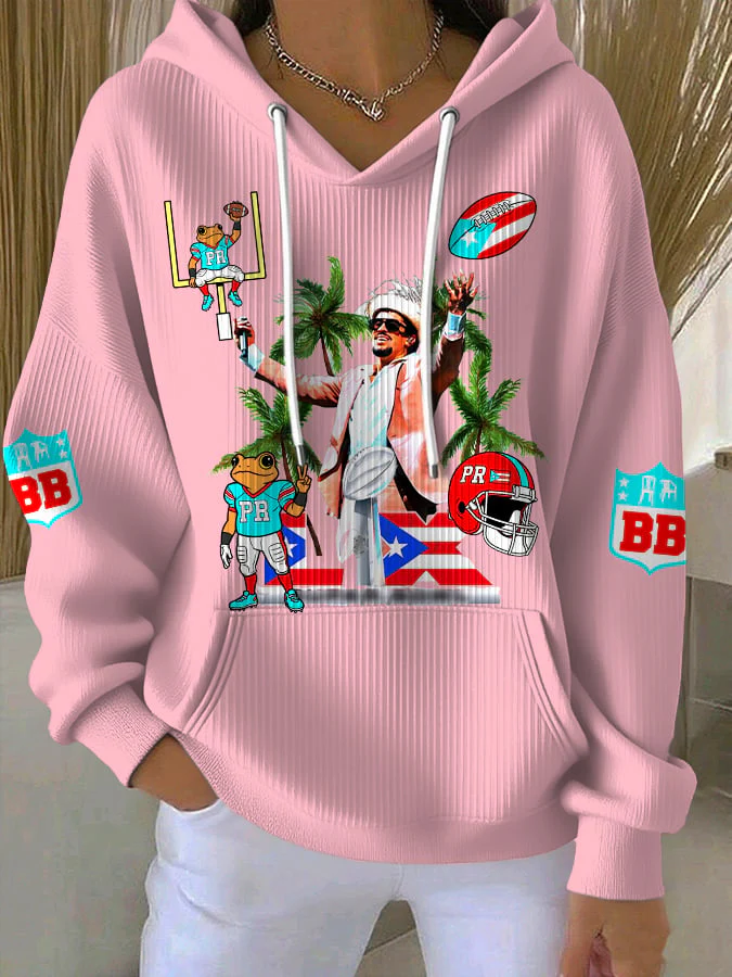 Rugby Team Colored Casual Women's Hooded Printed Sweatshirt