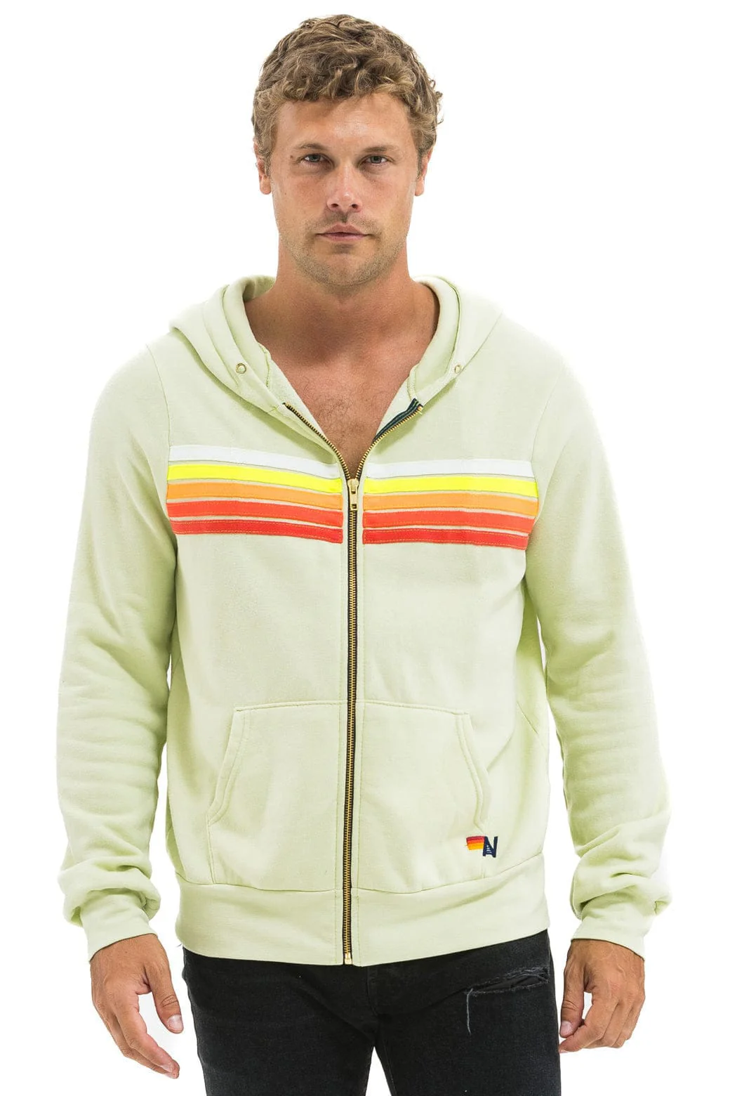 5 STRIPE HOODIE - LIME CREAM // WHITE NEON