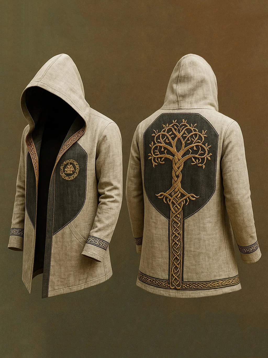 Men's Viking Nordic Tree Of Life 3d Print Vintage Hooded Jacket
