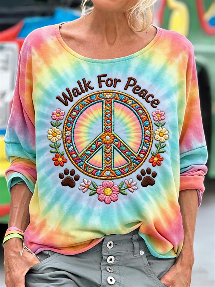 Walk For Peace Paw Prints Floral Hippie Tie Dye T Shirt