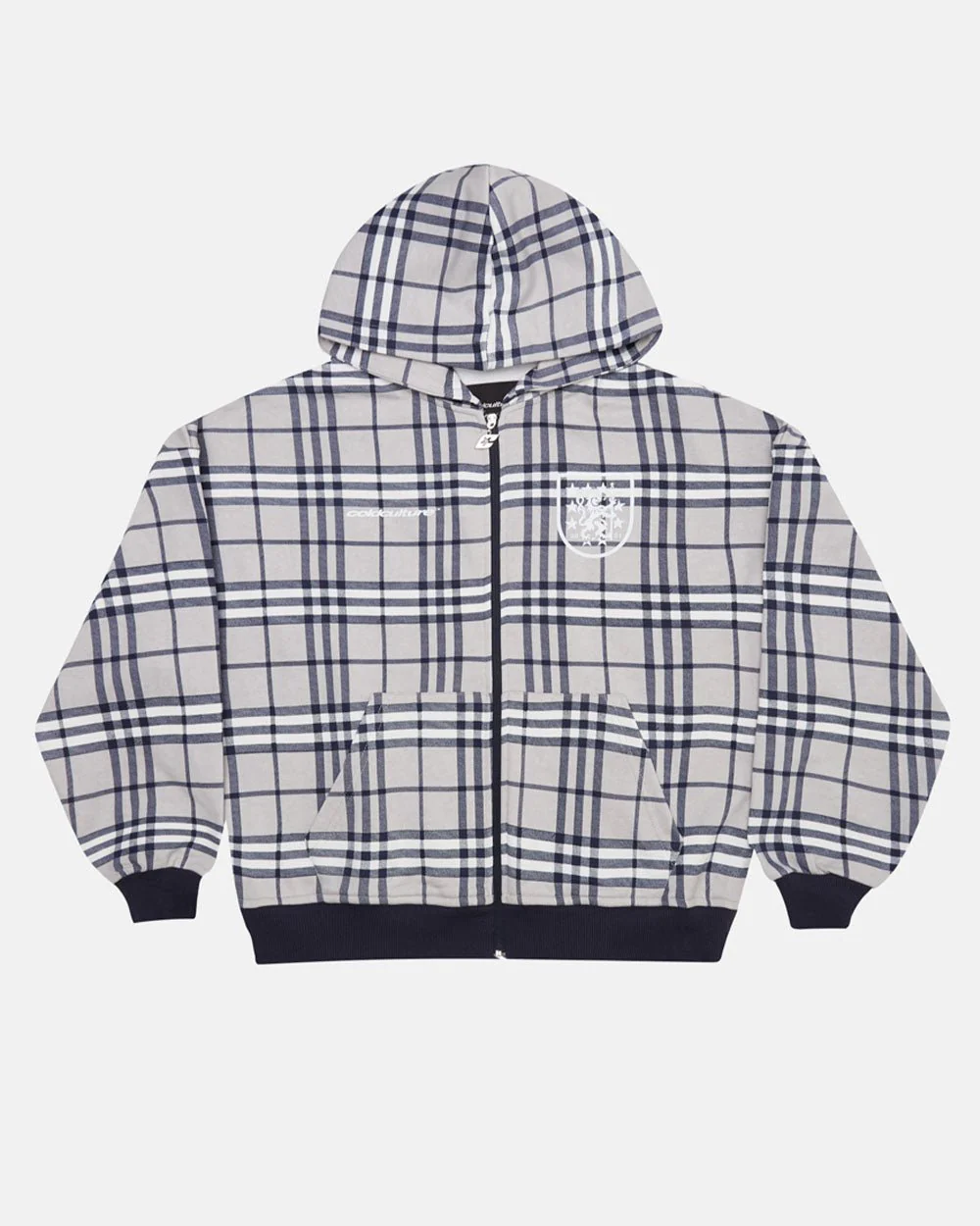 GRID ZIP HOODIE TARTAN DARK BLUE/GREY