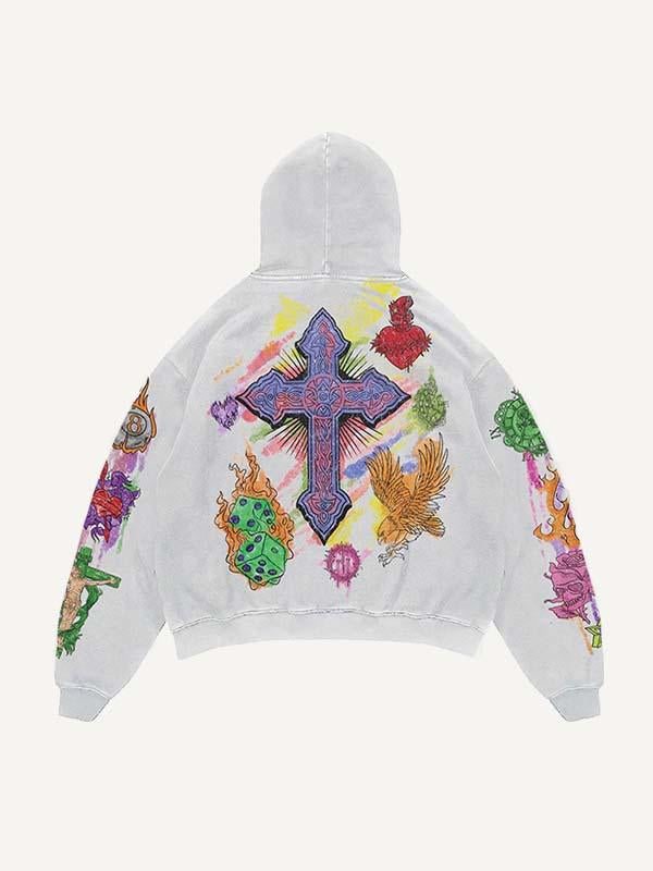Jesus&Corss&Floral&Eagle&Dice&Wing&Heart&Fire&Graphic Print Slant Pockets Hoodie