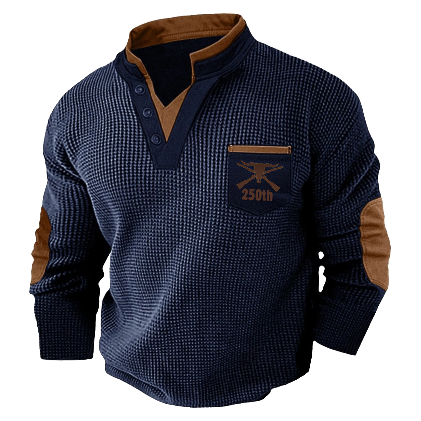 Men's Waffle Tee Waffle Henley Shirt Long Sleeve V Neck Spring