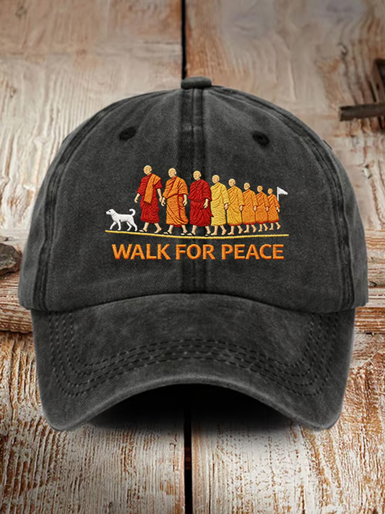Retro Walk For Peace Monks With Aloka Dog Print Baseball Cap