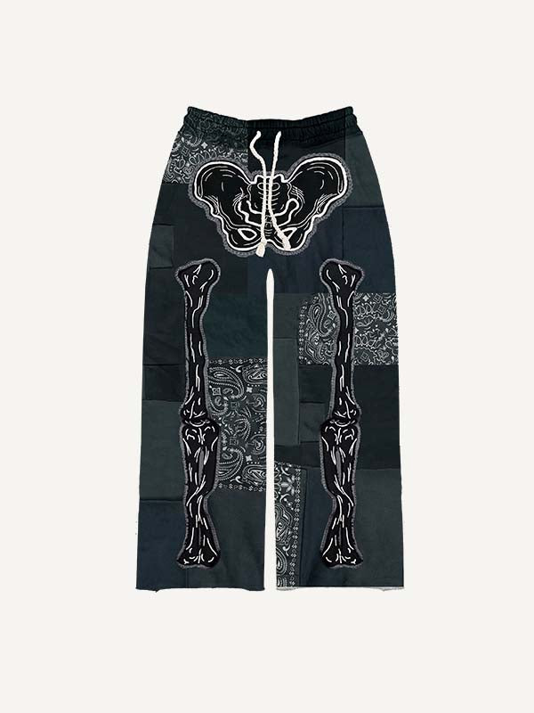 Paisley&Skeleton Print Elastic Waist Pants