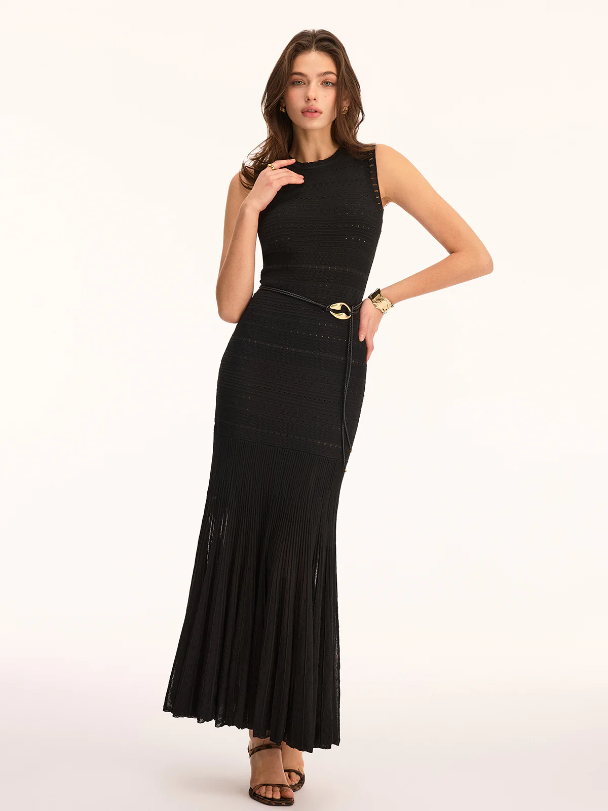 Sleeveless Crochet Knit Maxi Dress