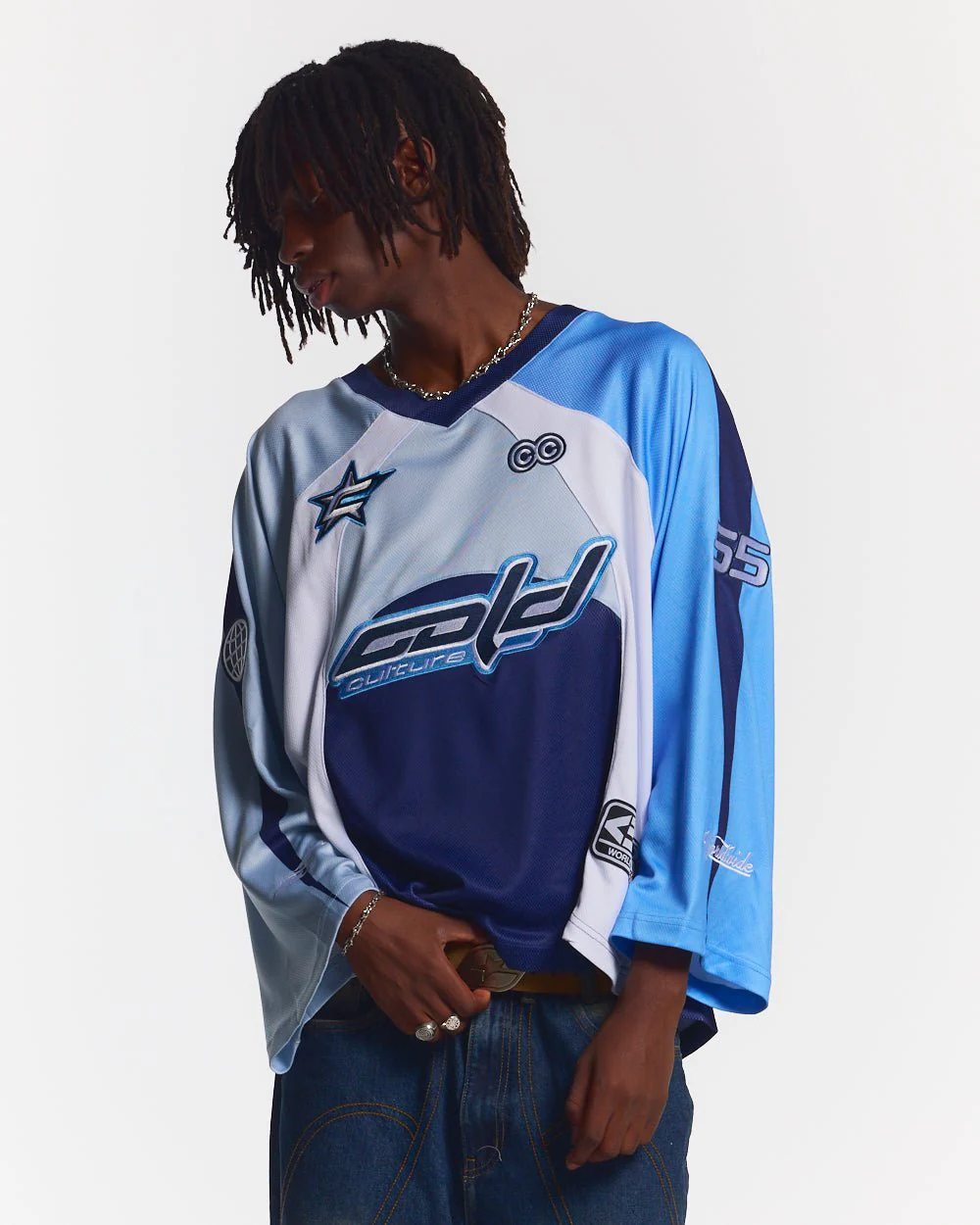 HOCKEY PLAYER LONGSLEEVE TEE NAVY/GLOSS BLUE