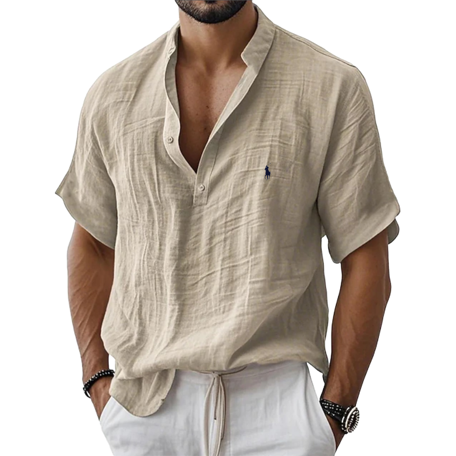 20260625-1-Men's Shirt Linen Shirt Popover Shirt Summer Shirt Beach Wear Solid