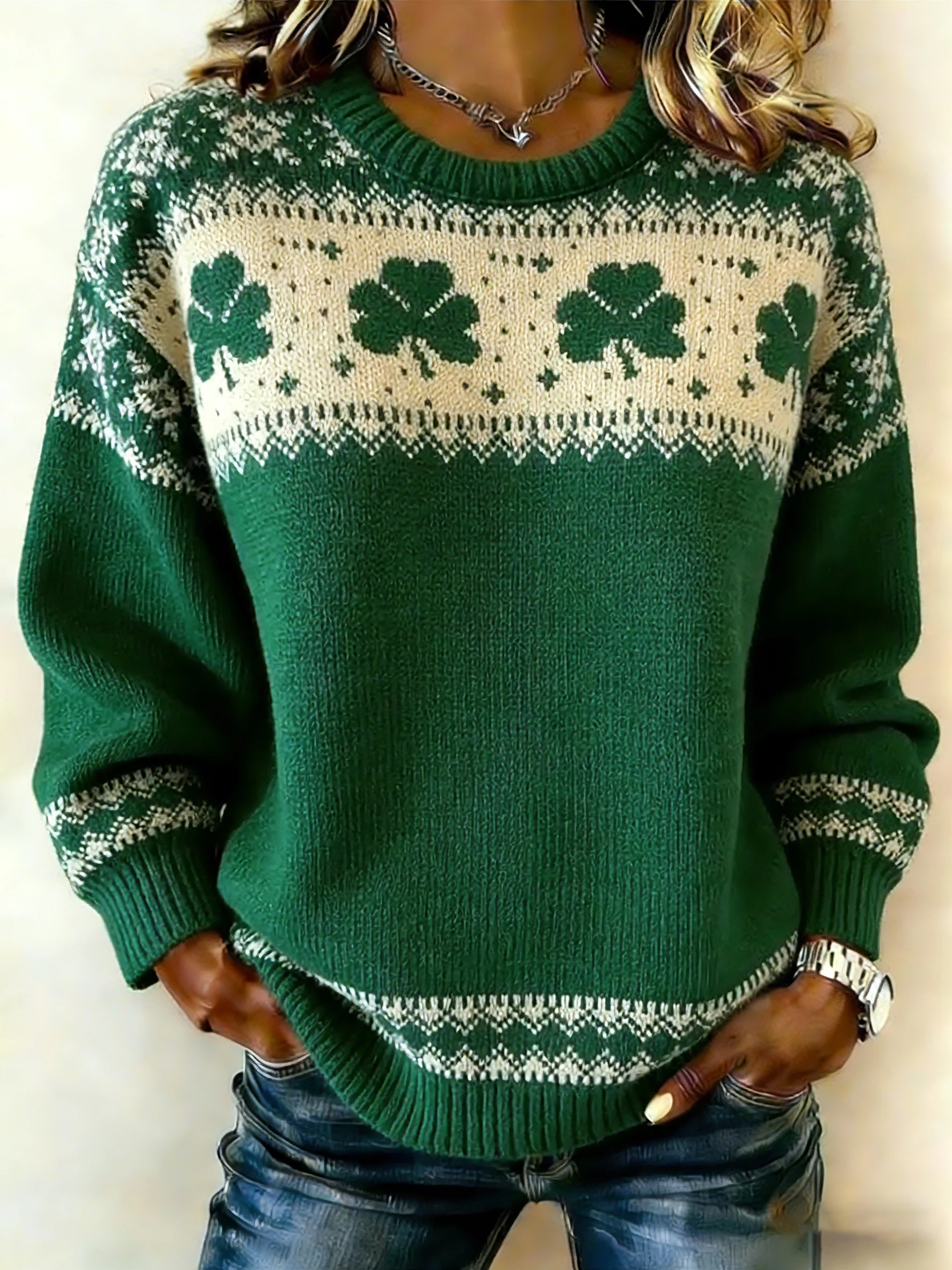 ☘️Aran Knitting☘️Women's St. Patrick's Day Knitted Top