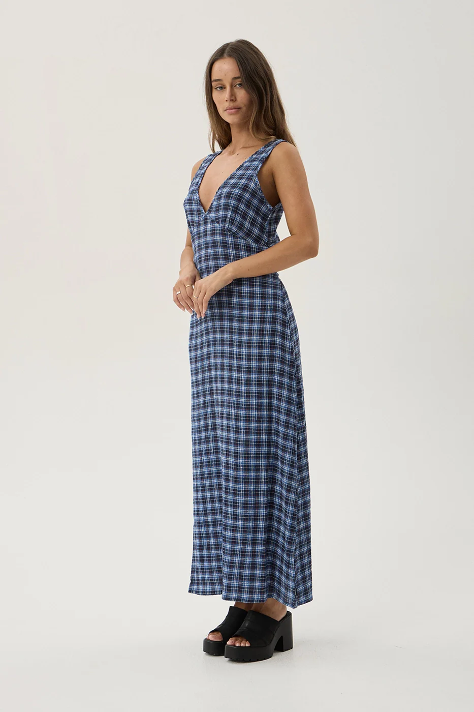 AFENDS Womens Mountains Tully - Seersucker Maxi Dress - Navy Red Check