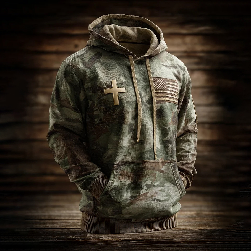 Men's Vintage Faith American Flag Camo Hoodie