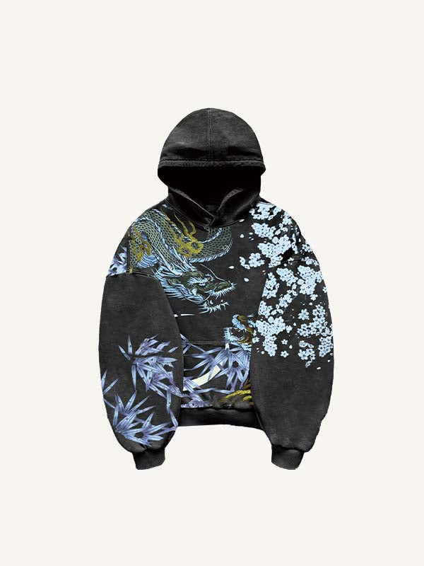 Dragon&Tiger&Floral&Moon&Graphic Print Slant Pockets Hoodie