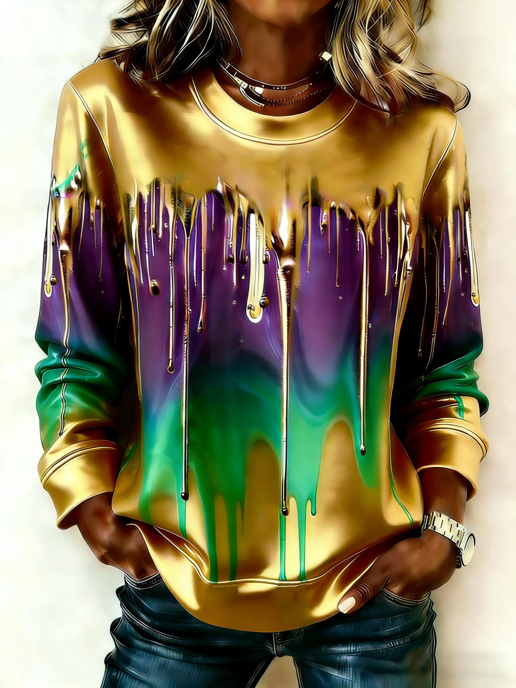 Women's Mardi Gras Printed Sweatshirt