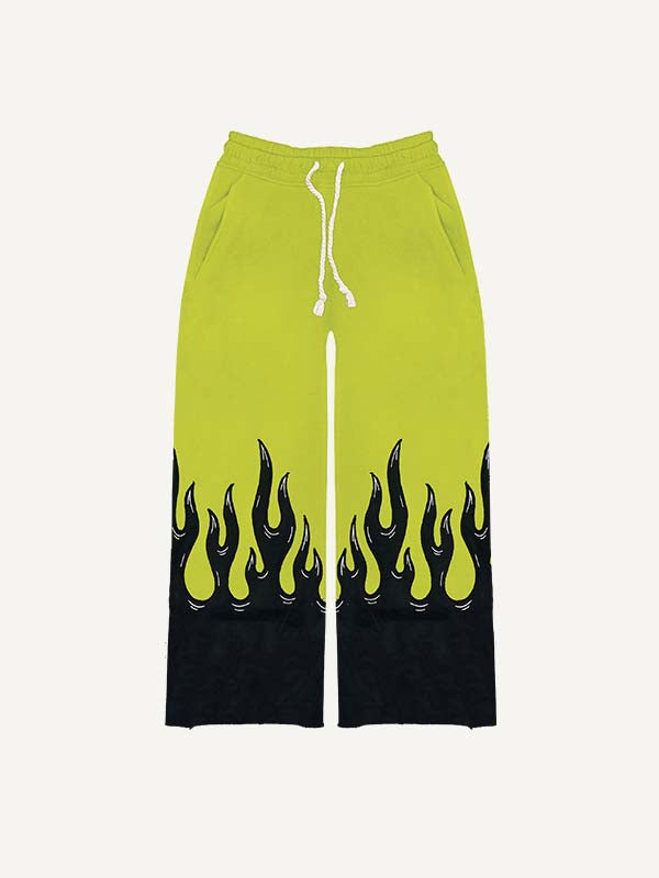 Colorblock Fire Faux Decal Print Elastic Waist Pants