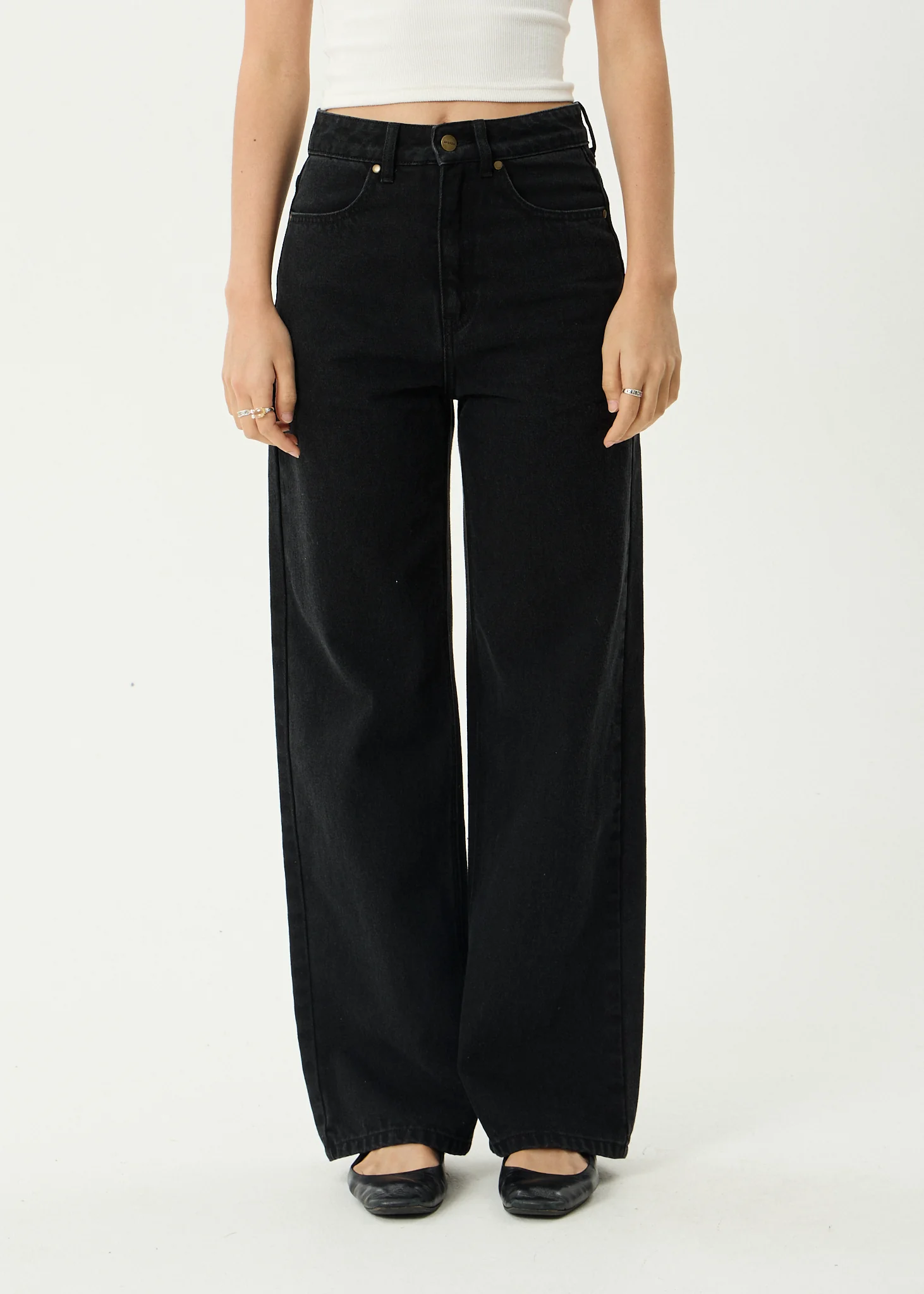 AFENDS Womens Bella - Denim Wide Leg Baggy Jean - Washed Black