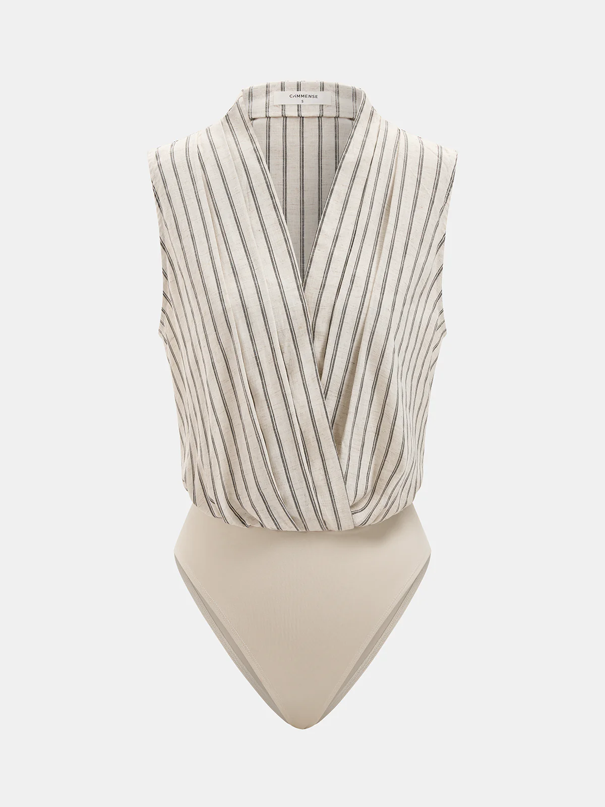 Cotton Linen Striped Sleeveless Wrap Bodysuit