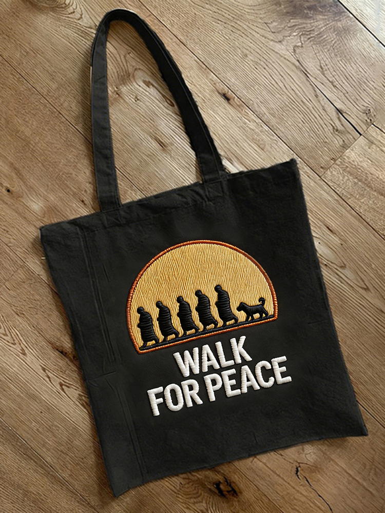 Vintage Walk For Peace Color Block Casual Canvas Bags