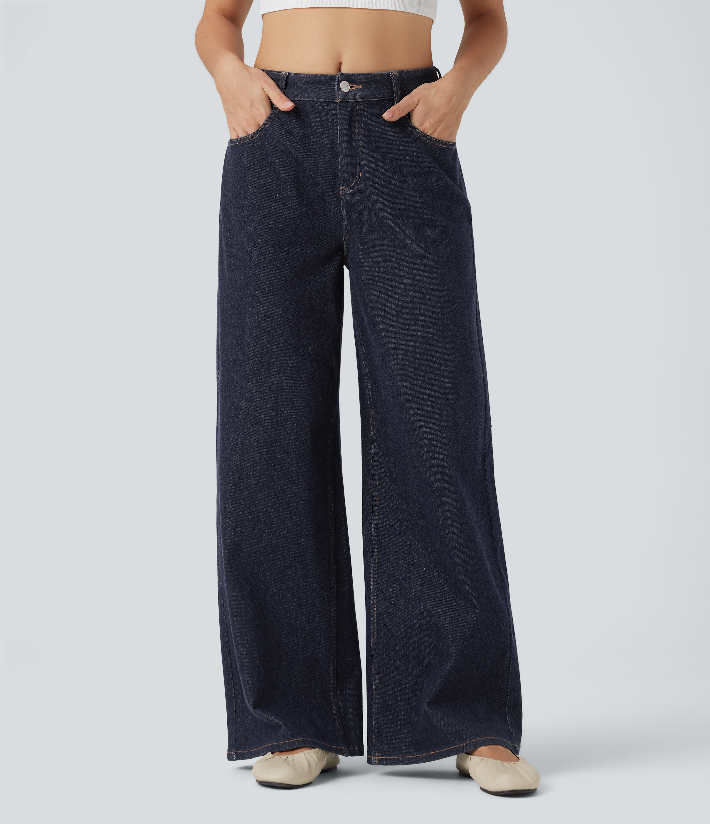 Halara Flex™ Water-Repellent Oil-Resistant Mid Rise Wide Leg Casual Jeans with Pockets