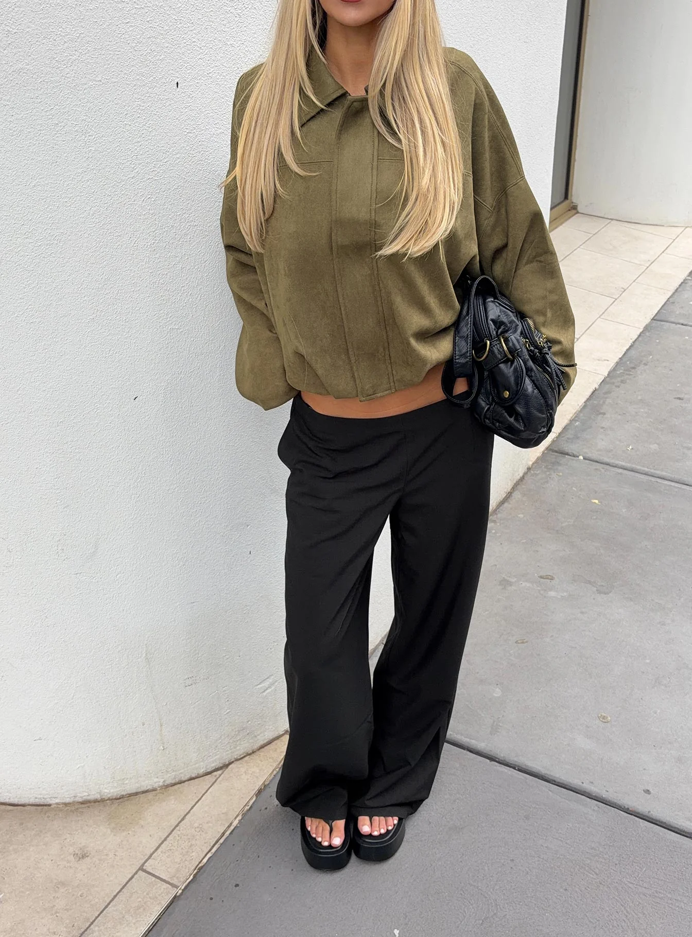 Enlightened Faux Suede Bomber Jacket Khaki