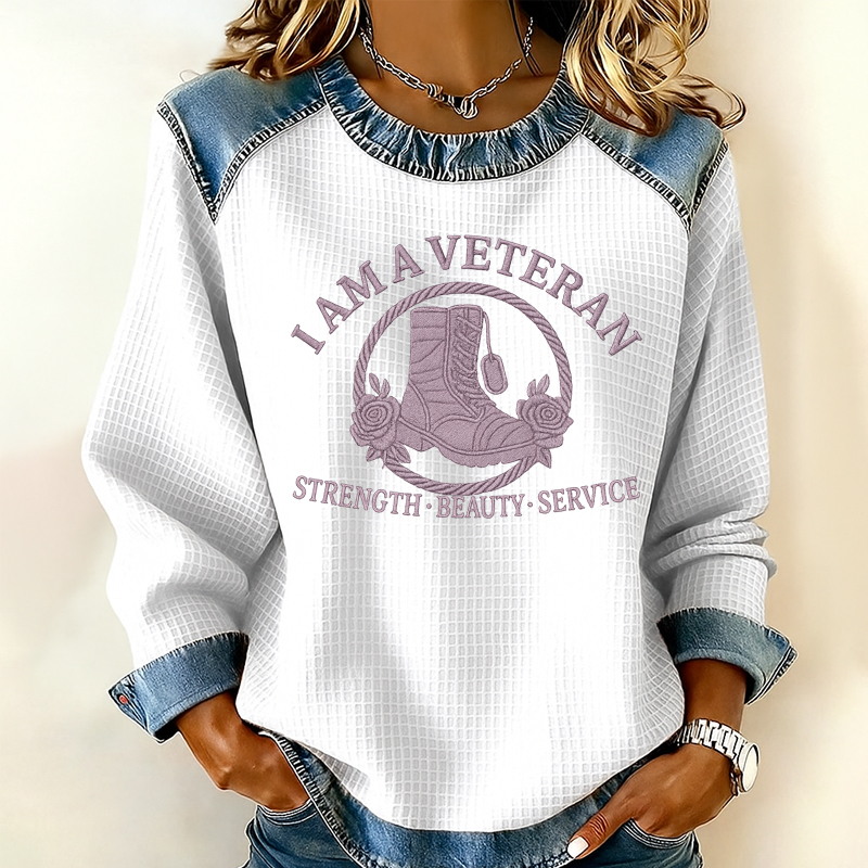 Women's Veteran Print Casual Lapel Sweatshirt