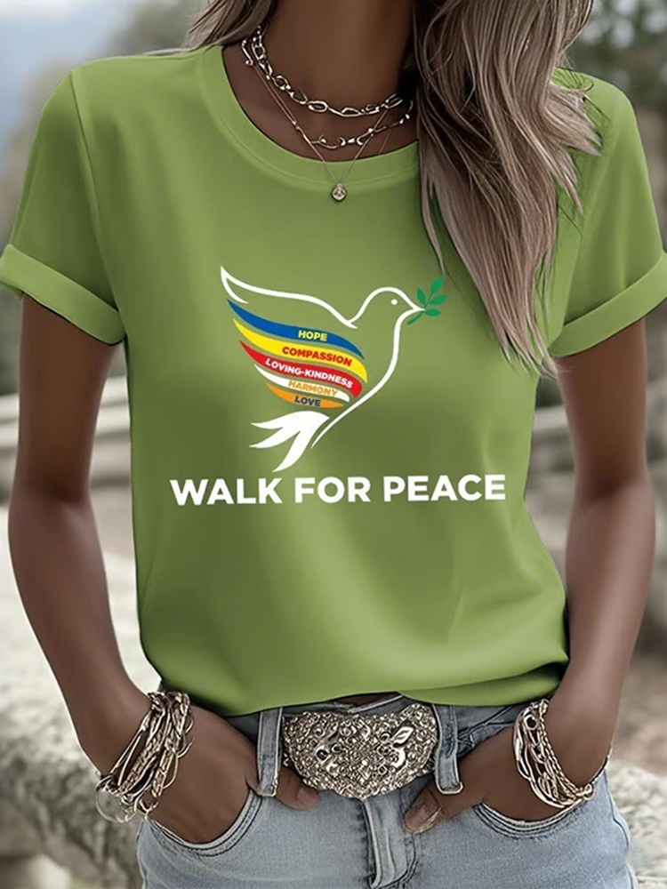 Women's Walk For Peace Print Crew Neck T-shirt
