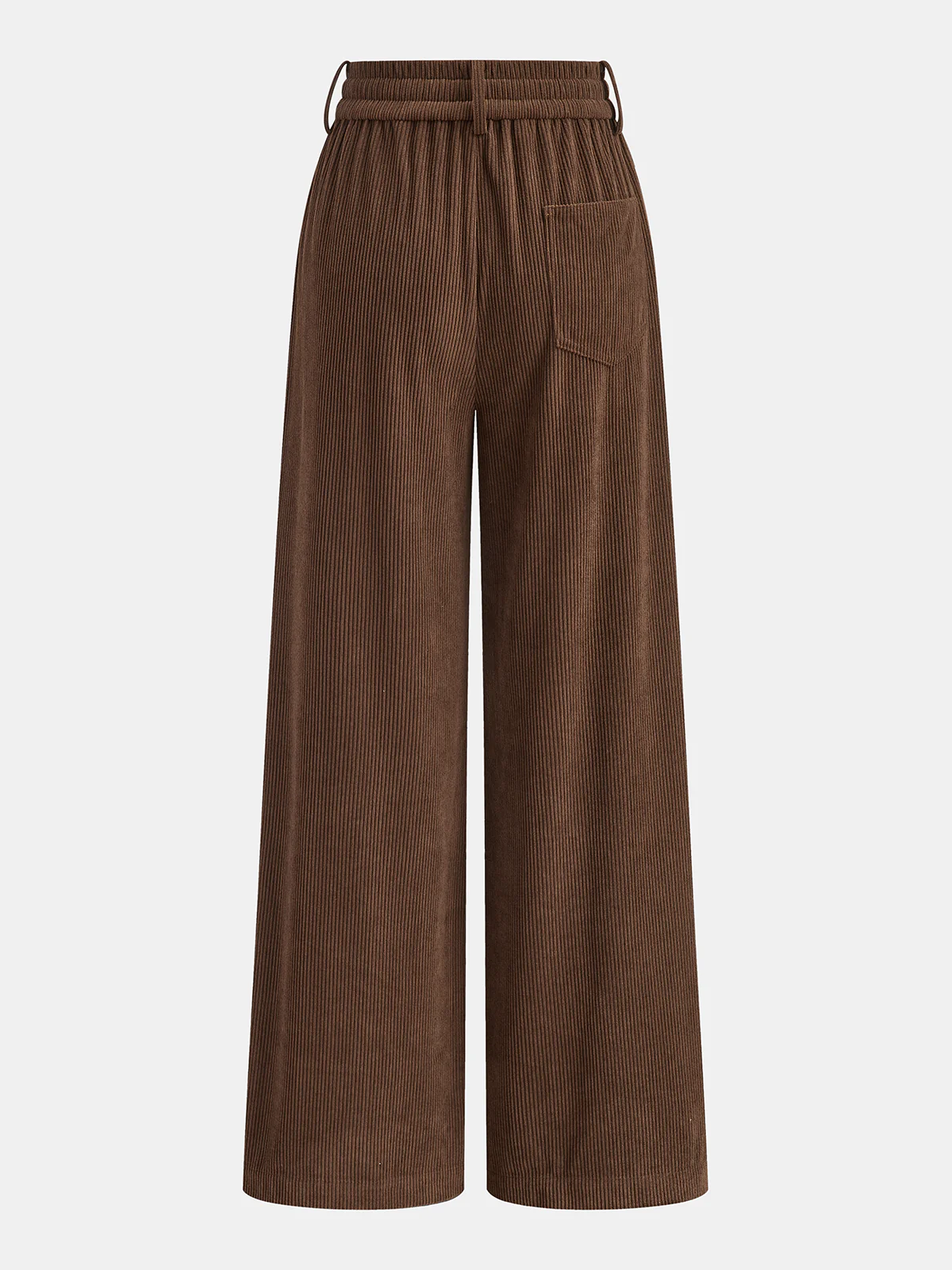Mid-Waist Corduroy Wide-Leg Drawstring Pants