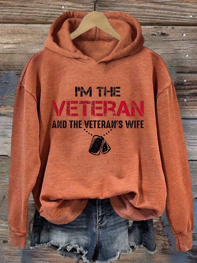 Women's I'm A Veteran And The Veteran's Wife Printed Casual Hoodie