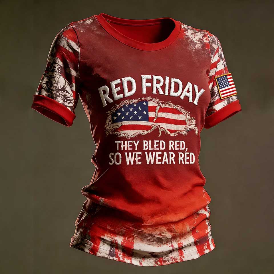 Women's Casual Red Friday Print Short-Sleeve T-Shirt