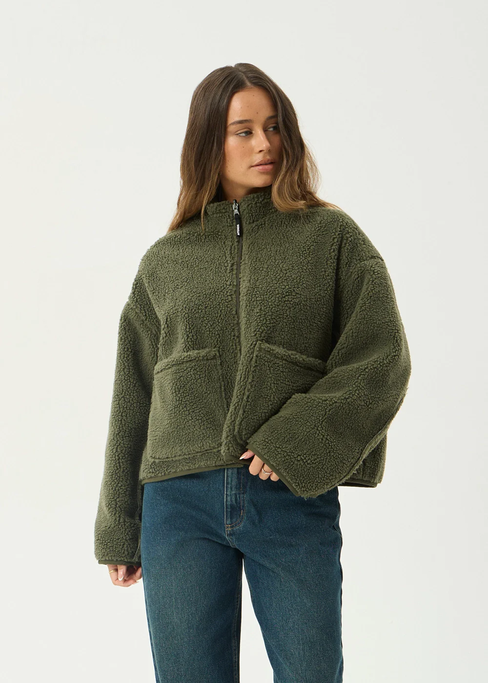 AFENDS Womens Berlin - Reversible Polar Fleece Jacket - Deep Olive