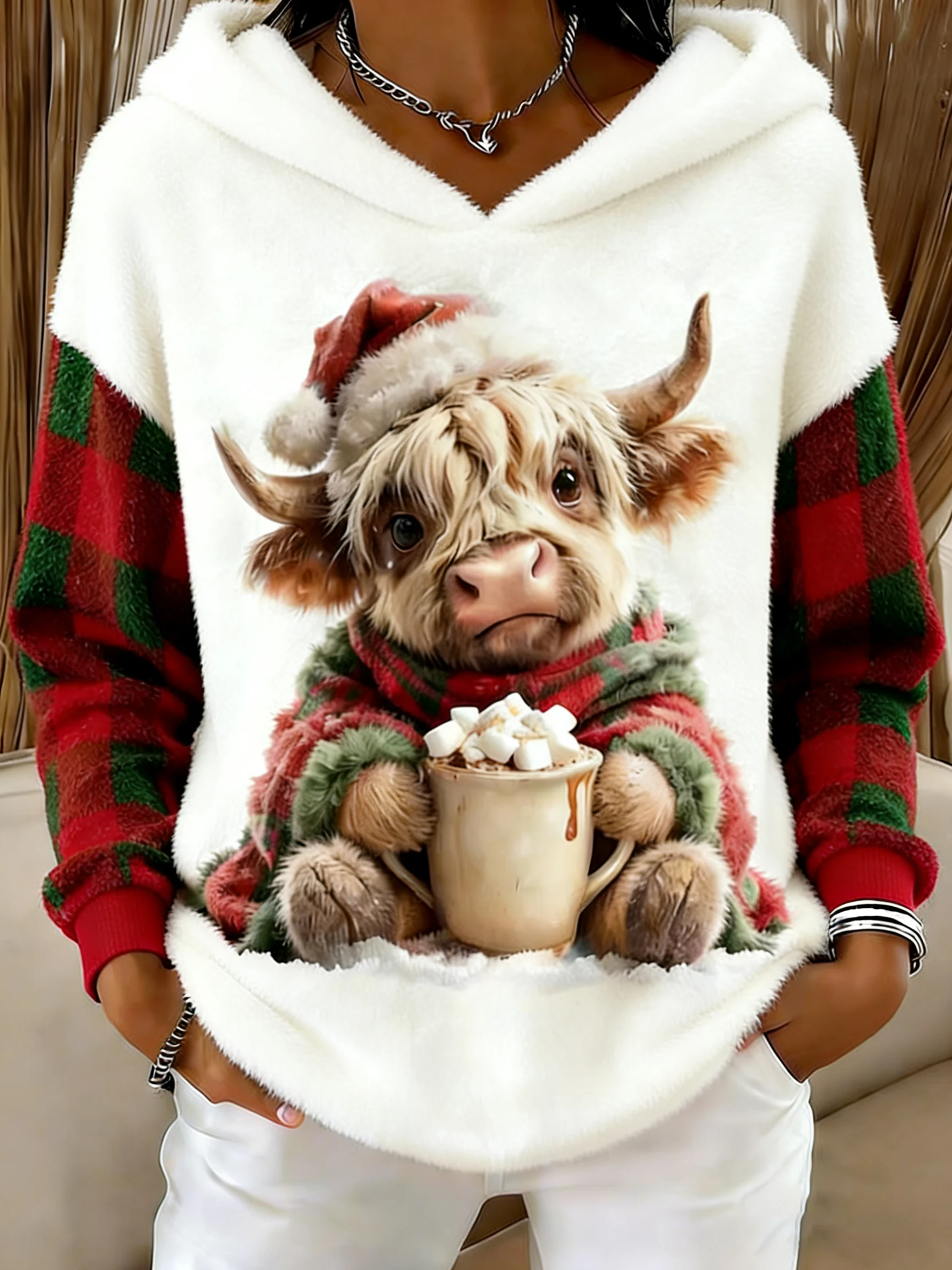 Women's Highland Cattle Print Flannel Sweatshirt