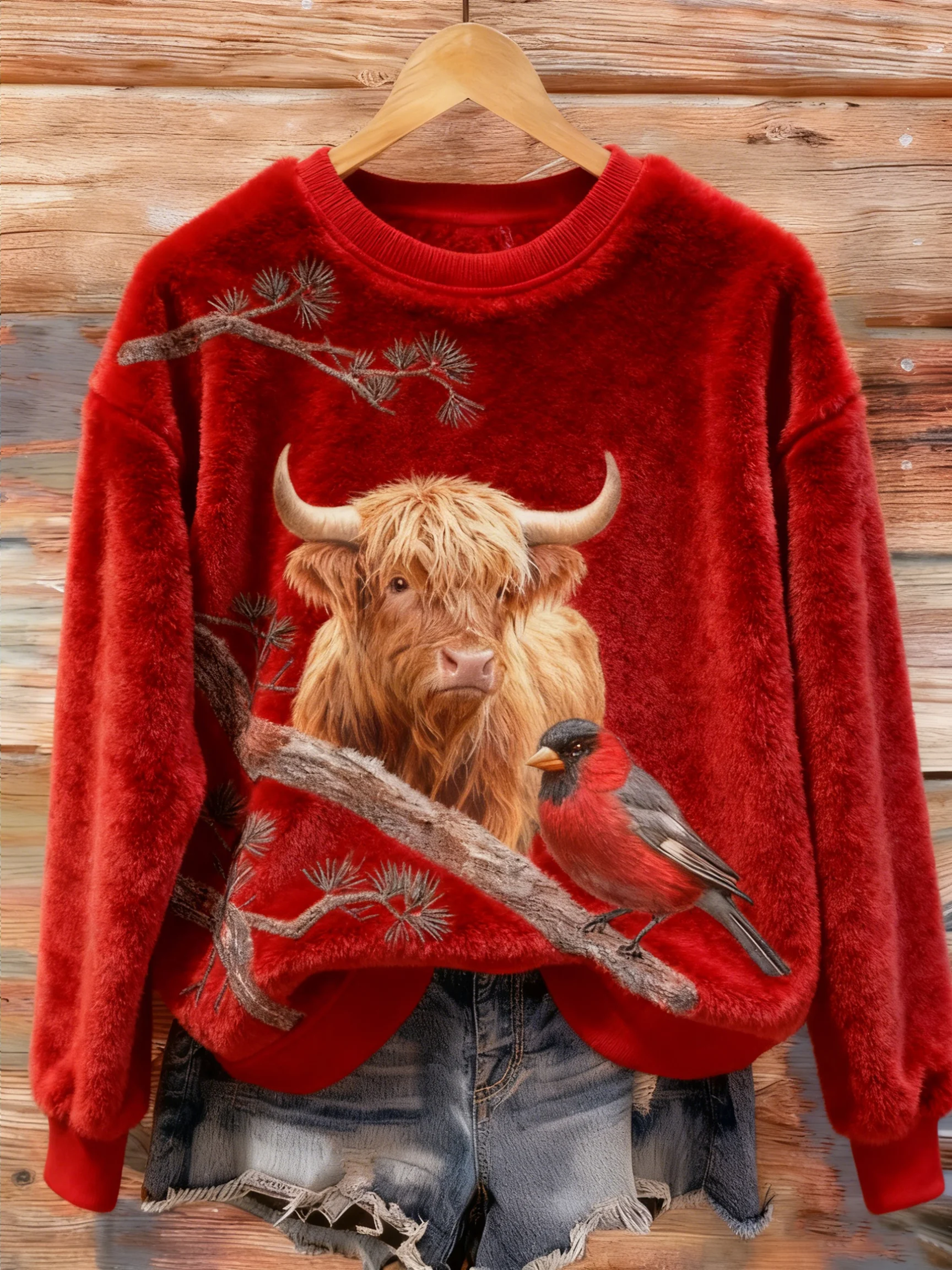 Women's Highland Cattle Print Sweatshirt