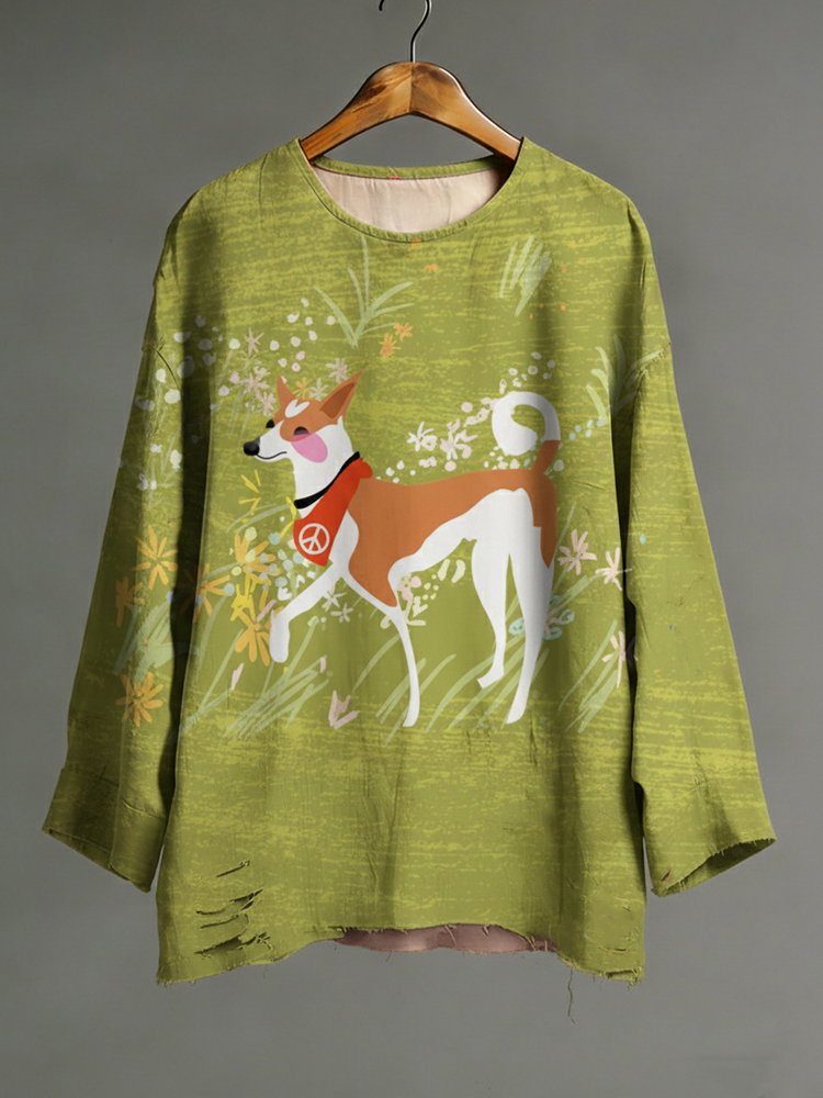 Walk For Peace Aloka Dog Art Cotton Linen Shirt