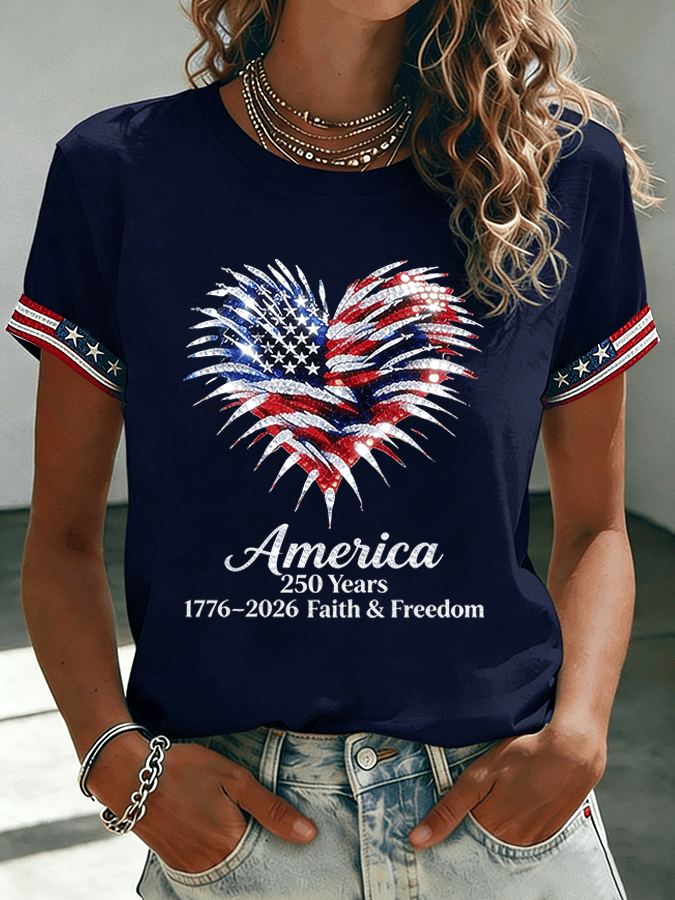 Women's USA 250 Years Inspired Floral Linen T-Shirt