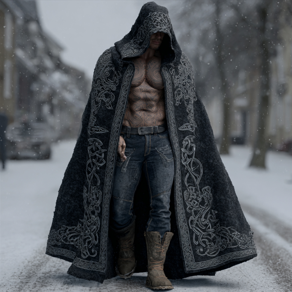 Men's Viking Style Celtic Knot Ancient Hooded Cloak